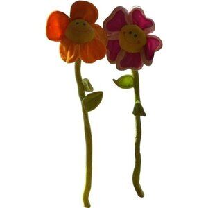 Plush Happy Sun Flower Toys With Smiley Faces Orange & Pink